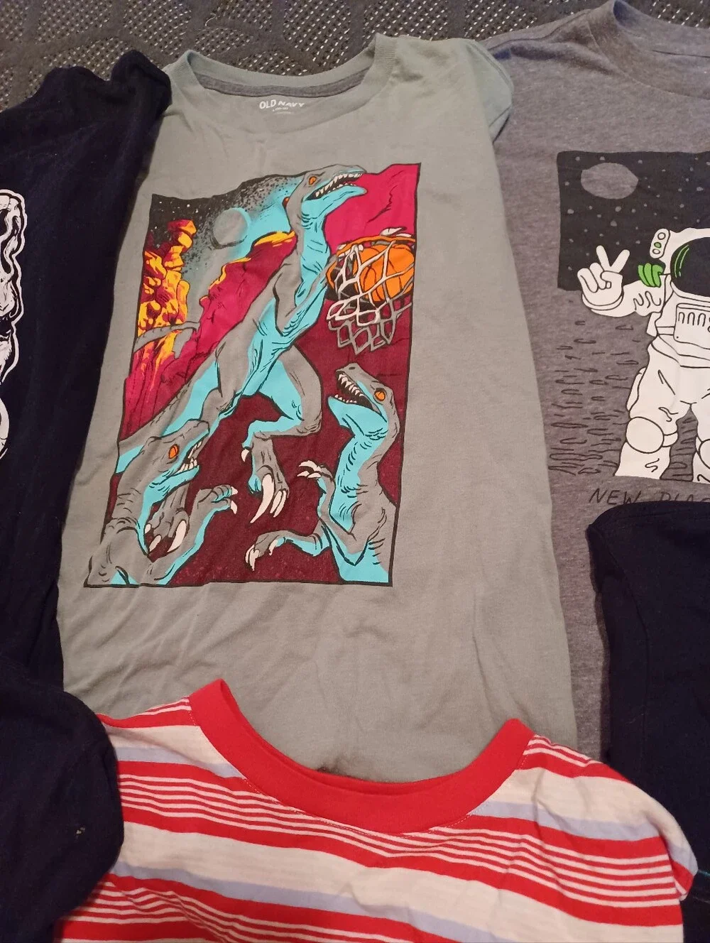 Size 10-12 Boy's T-Shirts lot of 9 Dinosaur stripes red black Old Navy +